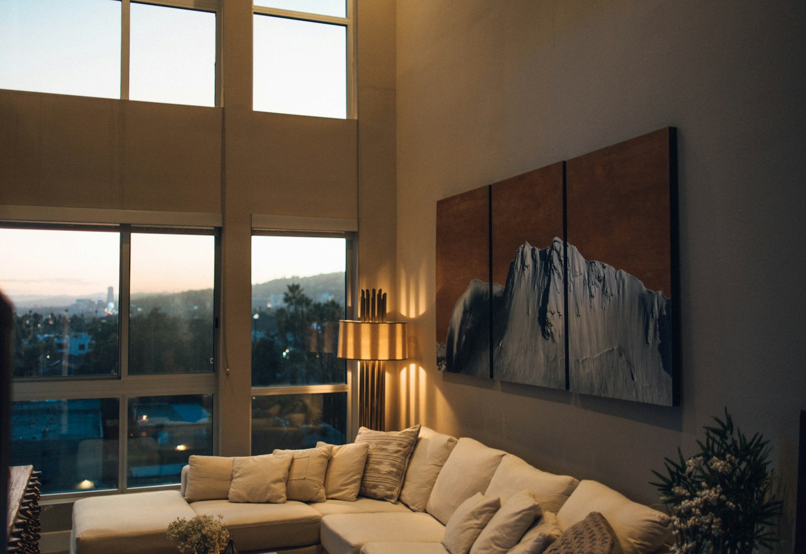 Small office corner with shelves and plants
